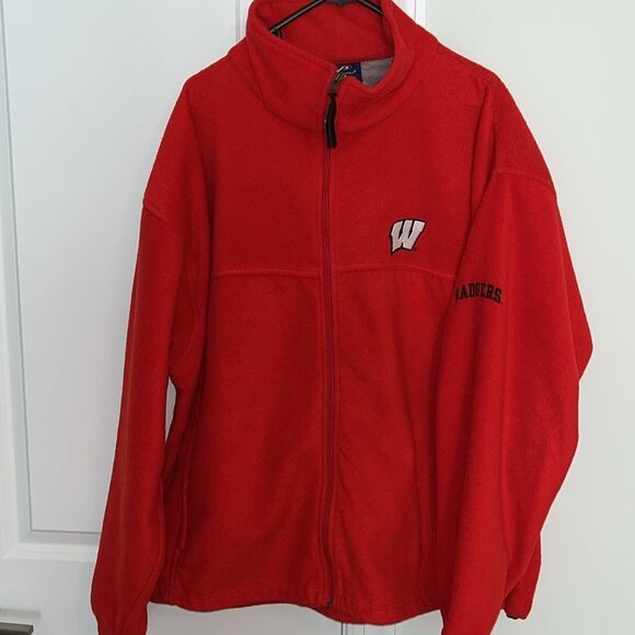 University of Wisconsin Bucky Badgers Vintage Full Zipper Heavy Fleece Jacket - Picture 1 of 5